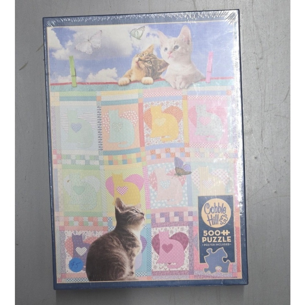Cobble Hill Quilted Kittens 500 Piece Jigsaw Puzzle Poster Included Sealed 85092
